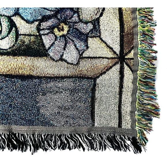 Tapestry Throw Blanket Blue Yellow Floral Inspiration Calla Lillies 62in x 52in - Picture 4 of 12